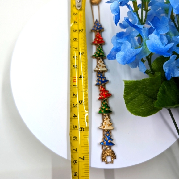 Tofa Signed Vintage 1990s Christmas Tree Slider Charm Bracelet - Picture 5 of 5